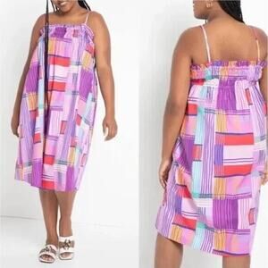 Eloqui Shift Dress Smocked Bodice Empire‎ Gathered Color Block Midi plus size 20